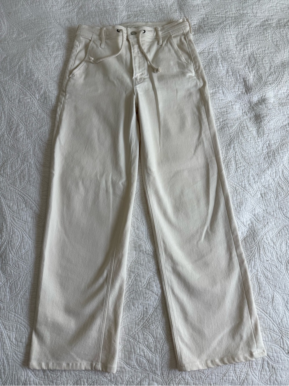 Mother Denim Cream Drawstring Straight-Leg Pants